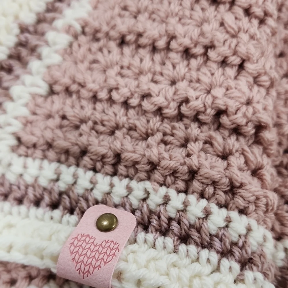 Handmade Crochet Blanket in Pink and Cream - Picture 3 of 7